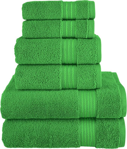 Elegant Comfort Premium Cotton 6-Piece Towel Set, Includes 2 Washcloths, 2 Hand Towels and 2 Bath Towels, 100% Turkish Cotton - Highly Absorbent and Super Soft Towels for Bathroom, Emerald Green