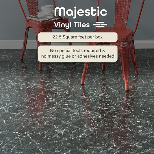 Majestic Self Adhesive 18-Inch Square Vinyl Floor Tiles, 10 Tiles - 18" x 18", Verde Green Marble Pattern - Peel & Stick, DIY Flooring for Kitchen, Dining Room & Bathrooms by Achim Home Decor