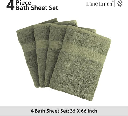 LANE LINEN Bath Sheet Set Soft Absorbent Quick Dry 100% Cotton - Oil Green | Towels Oversized Extra Large Bath - Fade-Resistant Color, Classic Terry Weave, Densely Woven, Coordinated Colors