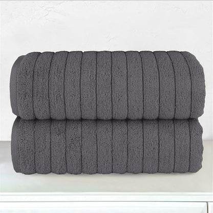 Elegant Comfort 100% Turkish Cotton Corduroy Ribbed Luxury Soft 2 Pack Bath Towels 27 x 54 Inch - Ultra Plush, Absorbent, Quick Dry, Hotel Spa Quality Towels for Bathroom Essentials, Gray