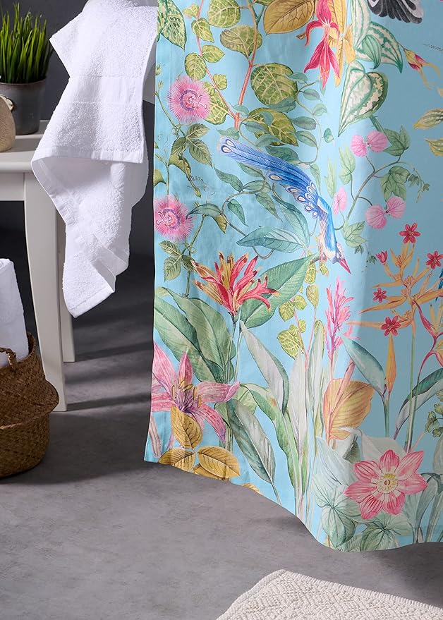 Maison d' Hermine Shower Curtain 100% Cotton One Panel 70"x72" Washable Fabric Shower Curtains for Bathroom, Easy Hanging with 12 Button Holes - Home Hotel Spa Easter Gifts (Paradisio)