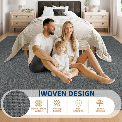 Garvee Woven Textured Area Rug 5x7 Washable Rugs for Living Room Charcoal | Non Slip Non-Shedding Bedroom Rug Ultra-Thin Low Pile Carpet Farmhouse Neutral Floor Mat for Nursery Dining Room Office Dorm