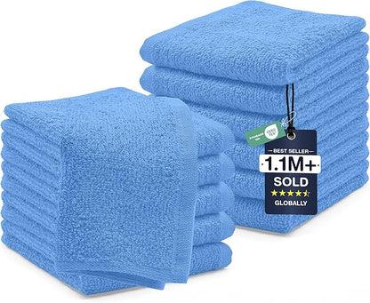 DAN RIVER 12 Pack Cotton Wash Cloths Set for Showering [12x12] M Blue | Lighter Weight, Quick to Dry, Super Soft & Absorbent Face Towels, Hotel Quality, Perfect for Bathroom, Gym, Spa