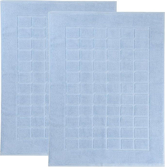 Superior 100% Cotton Bathmat Set, Bath Mats, Bathroom Decor, Shower, Bathtub Essentials, Home Accessories, Small Washable Rug, No Backing, Heavyweight, Nora Collection, Set of 2, 22" x 35", Light Blue