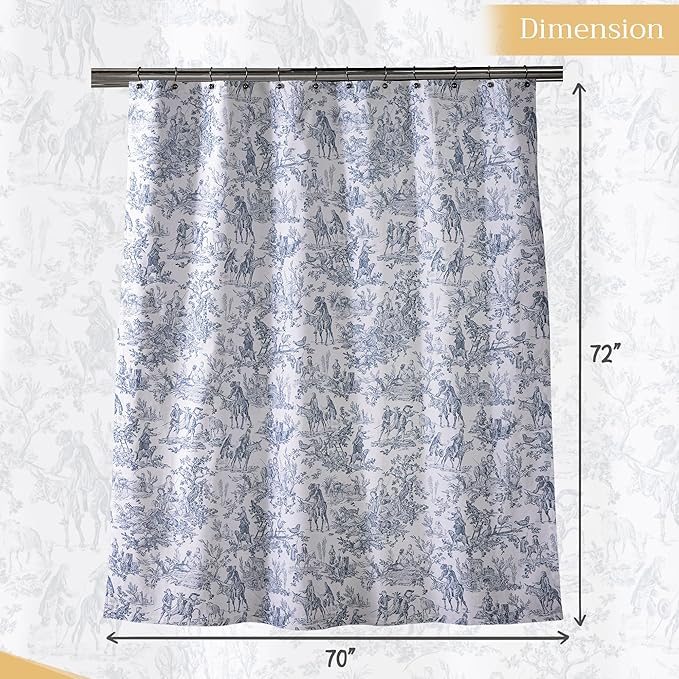Maison d' Hermine Shower Curtain 100% Cotton One Panel 70"x72" Washable Fabric Shower Curtains for Bathroom, Easy Hanging with 12 Button Holes - Home Hotel Spa Easter Gifts (The Miller - Blue)