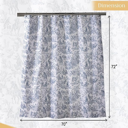 Maison d' Hermine Shower Curtain 100% Cotton One Panel 70"x72" Washable Fabric Shower Curtains for Bathroom, Easy Hanging with 12 Button Holes - Home Hotel Spa Easter Gifts (The Miller - Blue)