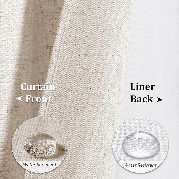 Extra Long Linen Shower Curtain 84 Inches Cream Double Layer | 7ft, Curtains with Hook for Bathroom, Snap in Liner, Water Repellent, Boho Farmhouse, Modern Bath Decor, 1 Panel, 72x84