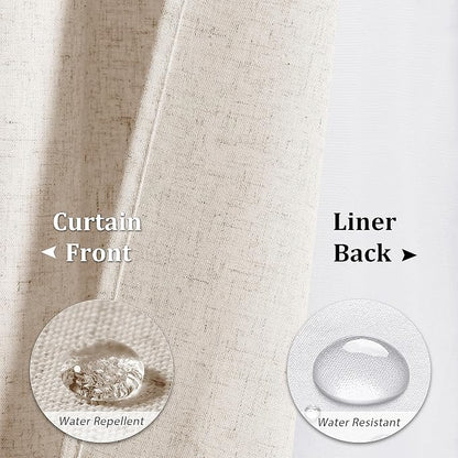 Extra Long Linen Shower Curtain 84 Inches Cream Double Layer | 7ft, Curtains with Hook for Bathroom, Snap in Liner, Water Repellent, Boho Farmhouse, Modern Bath Decor, 1 Panel, 72x84