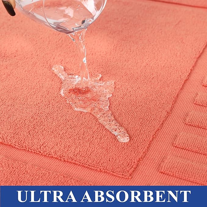 Superior 100% Cotton Bathmat Set, Bath Mat, Bathroom Decor, Shower, Bathtub Essentials, Home Accessories, Washable Rug, Absorbent, Quick Dry, Leo Collection, Set of 2, 22" x 35", Coral