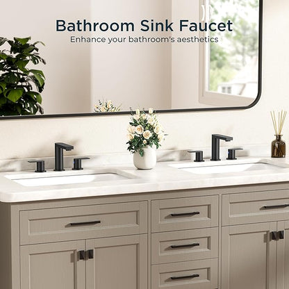 FORIOUS Matte Black Bathroom Faucets 3 Hole, 8 Inch Widespread Bathroom Sink Faucet with Pop-up Drain and Cupc Supply Lines, 2-Handle for Vanity, Hotel Restroom