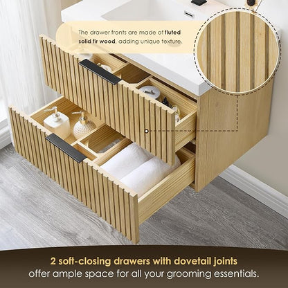 30 Inch Floating Sink Bathroom Vanity Wall Mount Single Vanities with Top | Pre-Assembled, Sturdy Solid Wood, Modern Vanity, Ceramic Sink, Large Storage Cabinet, Soft Closing Doors, Dovetail Drawers