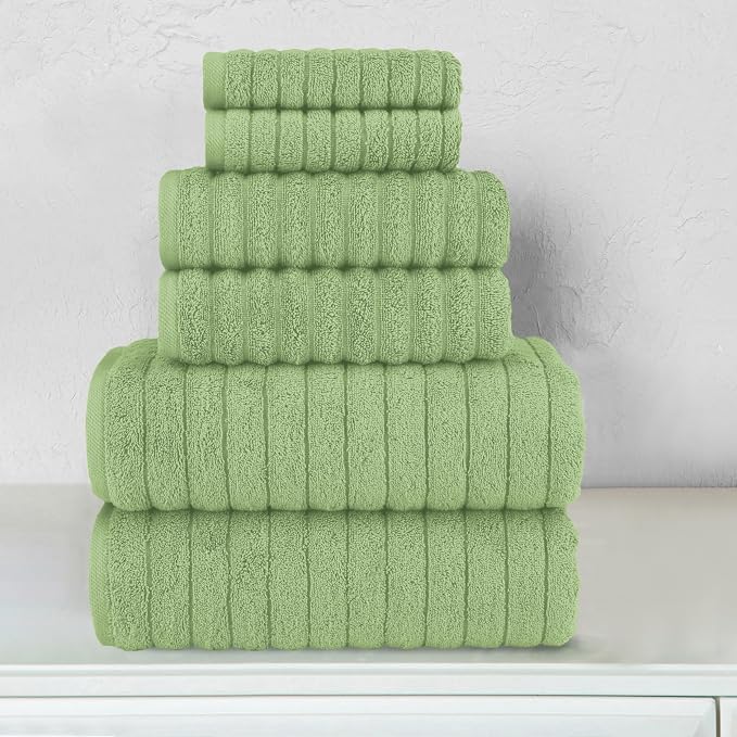 Elegant Comfort 100% Turkish Cotton Corduroy Ribbed Luxury Bath Towels 6-Piece Set, Premium Feel - Quick Dry, Highly Absorbent, Contains 2 Bath Towels, 2 Hand Towels, and 2 Washcloths, Sage