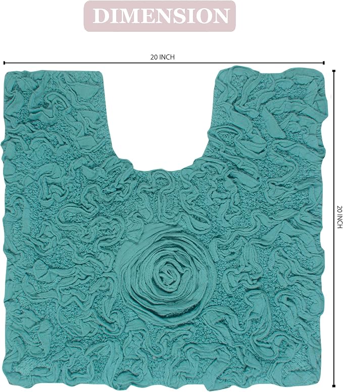 Home Weavers Bell Flower Collection 100% Cotton Tufted Bath Rugs, Extra Soft and Absorbent Bath Rugs, Non-Slip Bath Mats, Machine Washable, Bath Mats for Bathroom Floor, 20"x20" Contour, Turquoise