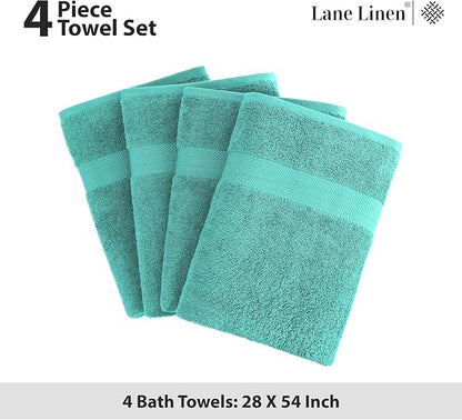 LANE LINEN Bathroom Towels Set (4 Pack)- 100% Cotton Luxury Bath Towels for Bathroom, Soft Shower Towels, Quick Dry Turkish Bath Towels, Super Absorbent Hotel Quality Bath Towel Set (28"x 54")- Teal | Set Of Towels - Dobby Border Accent, OEKO-TEX Certi...