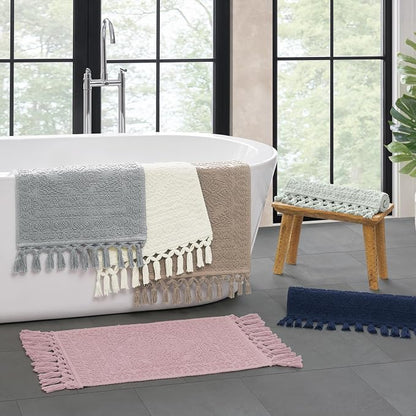 French Connection Nellore Bathroom Rugs, Woven and Beaded Bathroom Mats, Durable Bath Rugs, Thick Bath Mats for Bathroom and Shower Rugs, 24" x 64", Ivory