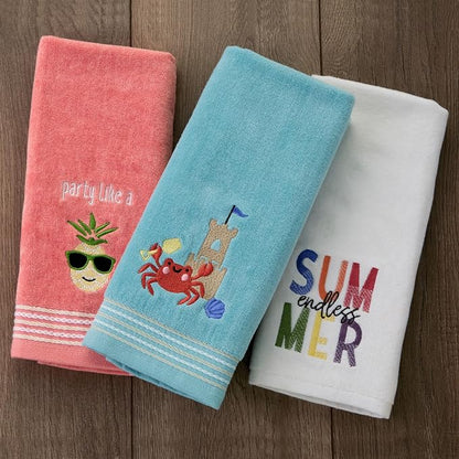 SKL HOME by Saturday Knight Ltd. Party Pineapple 2 Pc Hand Towel Set, Coral Pink | Decorative velour for summer fun & everyday décor. Can be used in the bathroom, kitchen, bar, or any sink space.