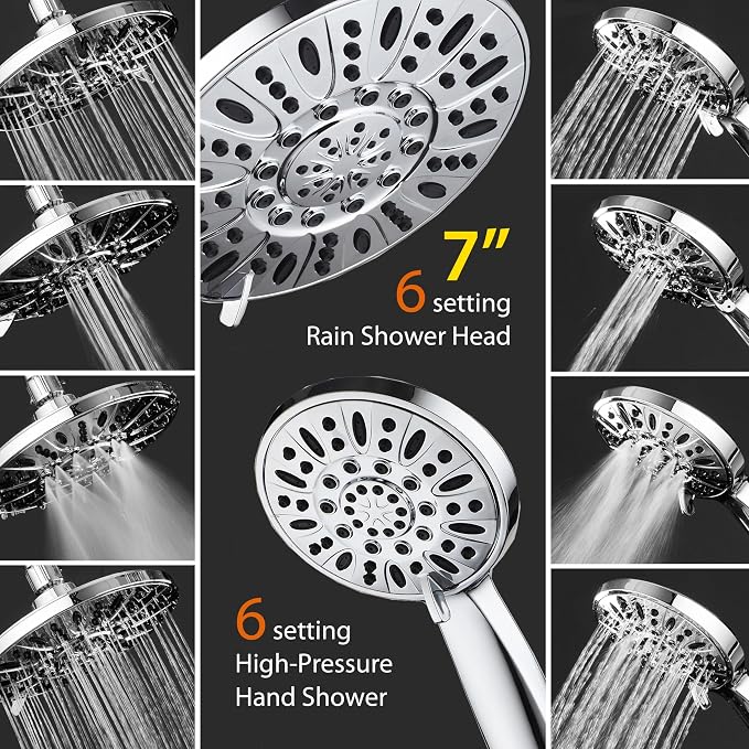 AquaDance 7" Premium High Pressure 3-Way Rainfall Combo for The Best of Both Worlds - Enjoy Luxurious Rain Showerhead and 6-Setting Hand Held Shower Separately or Together - Chrome Finish - 3328 | Enjoy Dual 6-Setting Luxury Shower Heads Separately or ...