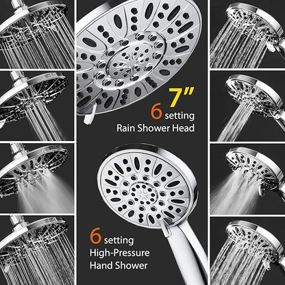 AquaDance 7" Premium High Pressure 3-Way Rainfall Combo for The Best of Both Worlds - Enjoy Luxurious Rain Showerhead and 6-Setting Hand Held Shower Separately or Together - Chrome Finish - 3328 | Enjoy Dual 6-Setting Luxury Shower Heads Separately or ...