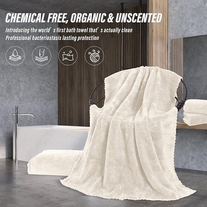 MOONQUEEN 6 Pack Premium Bath Towel Set - Quick Drying - Microfiber Coral Velvet Highly Absorbent Towels - Multipurpose Use as Bath Fitness, Bathroom, Shower, Sports, Yoga Towel (Cream)