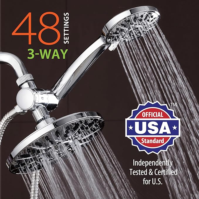 AquaDance 7" Premium High Pressure 3-Way Rainfall Combo for The Best of Both Worlds - Enjoy Luxurious Rain Showerhead and 6-Setting Hand Held Shower Separately or Together - Chrome Finish - 3328 | Enjoy Dual 6-Setting Luxury Shower Heads Separately or ...