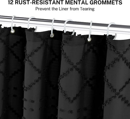 Siiluminisoy Black Shower Curtain Boho Fabric Shower Curtain Black Tufted Texture Striped Modern Farmhouse Shower Curtains for Bathroom, 72 x 72