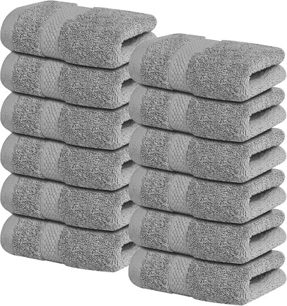 Infinitee Xclusives 100% Cotton Luxury Wash Cloths for Showering - 12 Pack | Washcloths [13x13] - Soft and Absorbent Face Towels for Bathroom Wash Clothes - Gym, Spa & Hotel Use