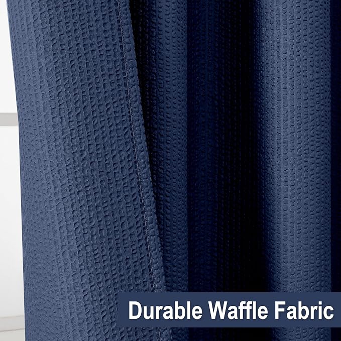 Berry Extra Long Blue Shower Curtain 96 Inch Long, 3D Embossed Texture Fabric Bathroom Shower Curtain, Large Hotel Bath Curtain with 12 Holes, Washable Cloth Shower Curtains, 72x96, Navy Blue
