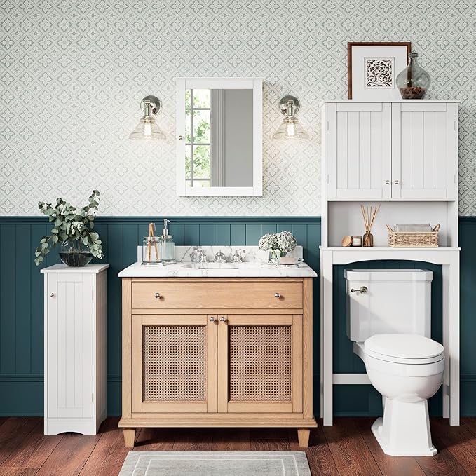 RiverRidge Ashland Wall-Mounted Medicine Cabinet Mirror with Adjustable Shelves - White Bathroom Mirror with Storage