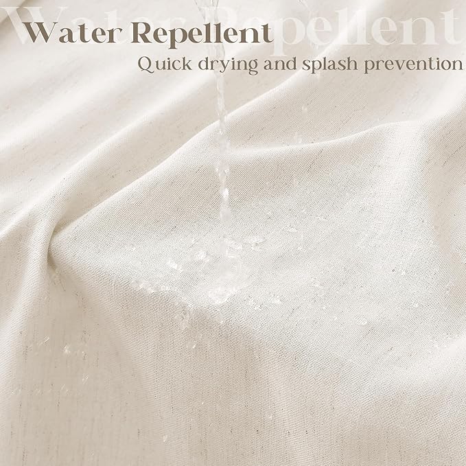 Cream Linen Shower Curtain for Bathroom Water Repellent 72x84 Inch | Neutral Modern Boho, Extra Long Tall, Bath Drapes 84 Inches Long, XLong Shower Curtains, Ivory Birch, 72 x 84 Inches