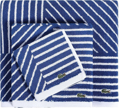 Lacoste Guethary Striped 6PC Towel Set – 100% Cotton, Reversible Design, Durable & Lightweight, Machine Washable – Surf Blue, 2 Bath Towels (30"x54"), 2 Hand Towels (16"x30"), 2 Washcloths (13"x13")