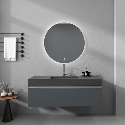 SJ Star&Jane 48" x 19" Solid Surface Bathroom Sink, Wall-Mount or Countertop Vessel Sink, Rectangle Floating Vanity Sink in Gray, Durable Modern Design