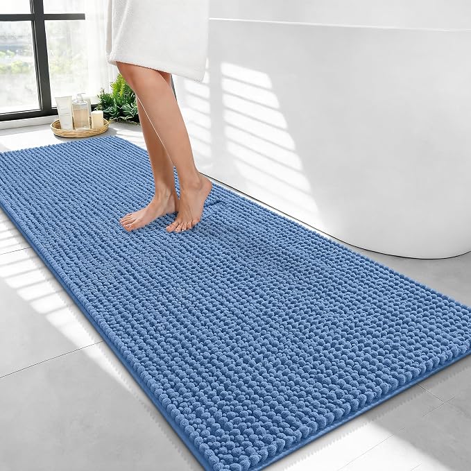OLANLY Thick Chenille Bathroom Runner Rugs Mats 47x24, Cornflower Blue | Soft Absorbent Bath Rugs, Rubber Backing, Machine Wash Dry, Bath Mats for Bathroom, Tub and Shower, Home Decor Accessories