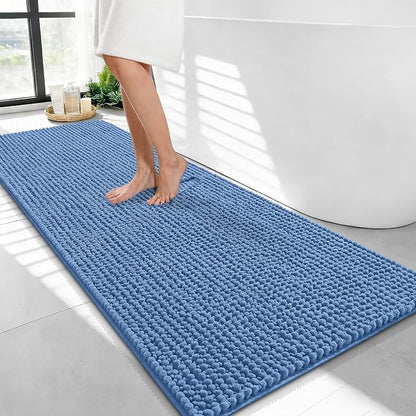 OLANLY Thick Chenille Bathroom Runner Rugs Mats 47x24, Cornflower Blue | Soft Absorbent Bath Rugs, Rubber Backing, Machine Wash Dry, Bath Mats for Bathroom, Tub and Shower, Home Decor Accessories