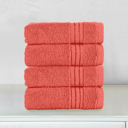 Elegant Comfort Premium Turkish Cotton 4 Pack Hand Towel Set - 16 x 28 inch, Luxurious Hotel Spa Quality 100% Turkish Cotton 4PC Hand Towel Set - Highly Absorbent - Soft Bathroom Towels, Coral
