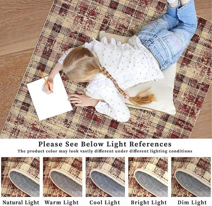Washable Rugs 2x10 Runner Rug Modern Plaid Bathroom Rugs Non Slip Kitchen Runner Low Pile Entryway Rug Soft Runners Stain Resistant Carpet for Laundry Hallway Bedside 2'x10' Red