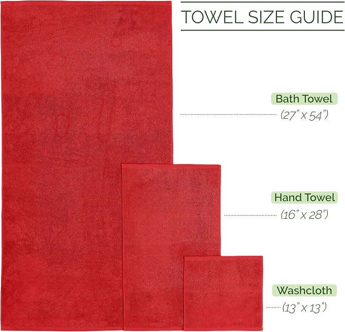 Elegant Comfort 100% Turkish Cotton Corduroy Ribbed Luxury Bath Towels 6-Piece Set, Premium Feel - Quick Dry, Highly Absorbent, Contains 2 Bath Towels, 2 Hand Towels, and 2 Washcloths, Red