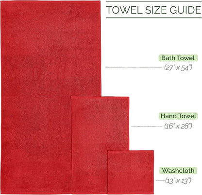 Elegant Comfort 100% Turkish Cotton Corduroy Ribbed Luxury Bath Towels 6-Piece Set, Premium Feel - Quick Dry, Highly Absorbent, Contains 2 Bath Towels, 2 Hand Towels, and 2 Washcloths, Red