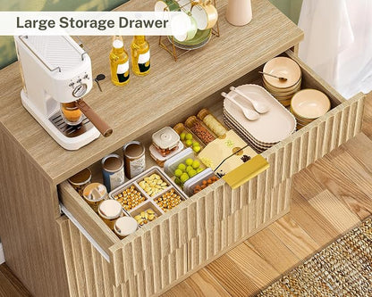31.5" W Fluted Buffet Cabinet with Storage, Sideboard Cabinet, Coffee Bar Cabinet with 2 Doors and Adjustable Shelf for Living Room, Kitchen, Entryway, Natural