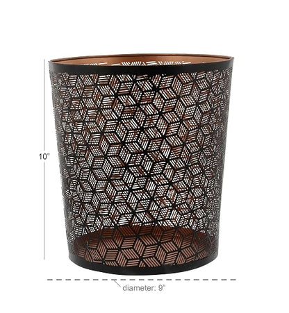 Deco 79 Metal Round Small Waste Bin with Laser Carved Design, 9" x 9" x 10", Black