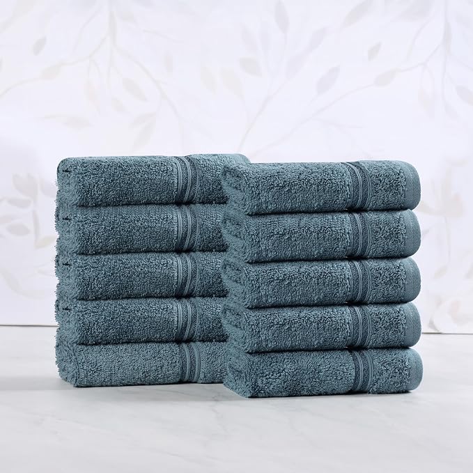 Superior Egyptian Cotton 10-Piece Face Towel Set , Small Towels For Facial, Spa, Quick Dry, Absorbent Towels, Bathroom Accessories, Guest Bath, Home Essentials, Washcloth, Airbnb, Sapphire