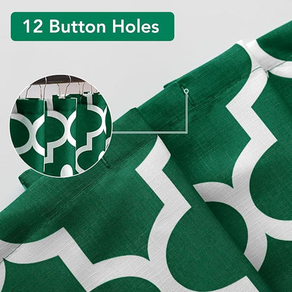 Fabric Modern Extra Long Shower Curtains for Bathroom-Hunter Green & White | 72"W x 84"L Textured Faux Linen Elegant Classic Moroccan Bath Decor-Hotel Quality Transitional Washable & Breathable Cloth