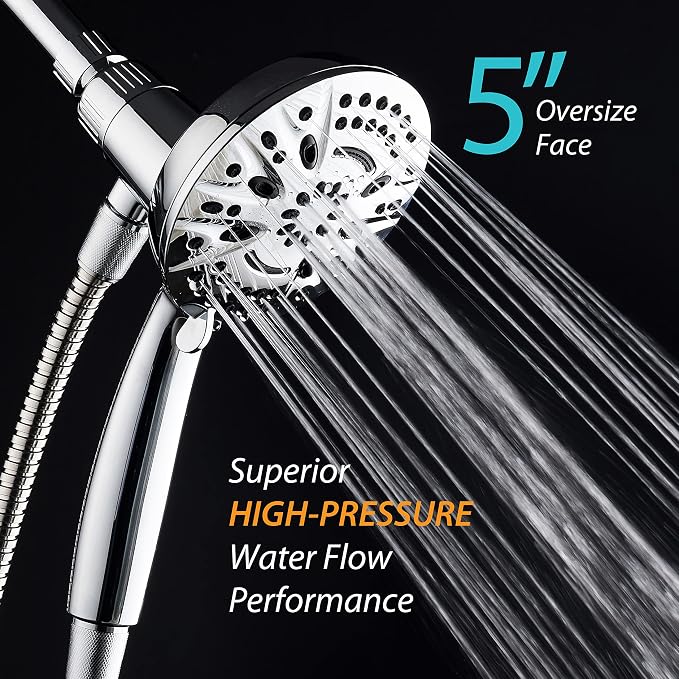 AquaDance New Magnetic Docking 8-setting High Pressure Handheld Shower Head | Space-age Magnetic Guidance Bracket System, Giant 5-inch Face, Extra-long 72-inch Stainless Steel Hose - All Chrome Finish