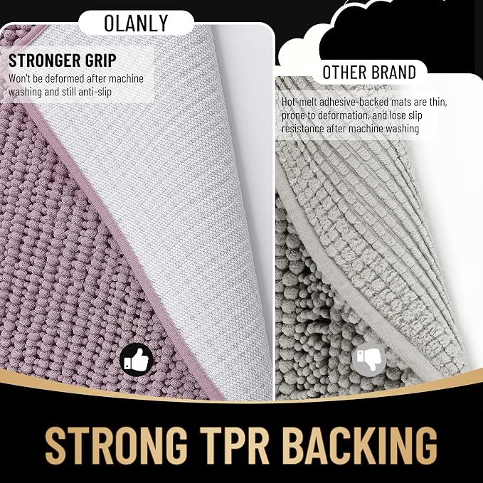 OLANLY Thick Chenille Small Bathroom Rugs Mats 24x16, Deep Plum | Soft Absorbent Bath Rugs, Rubber Backing, Machine Wash Dry, Bath Mats for Bathroom, Tub and Shower, Home Decor Accessories