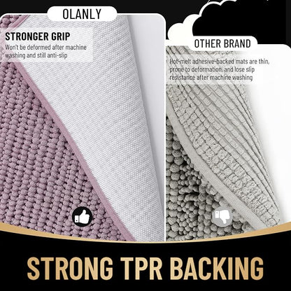 OLANLY Thick Chenille Small Bathroom Rugs Mats 24x16, Deep Plum | Soft Absorbent Bath Rugs, Rubber Backing, Machine Wash Dry, Bath Mats for Bathroom, Tub and Shower, Home Decor Accessories