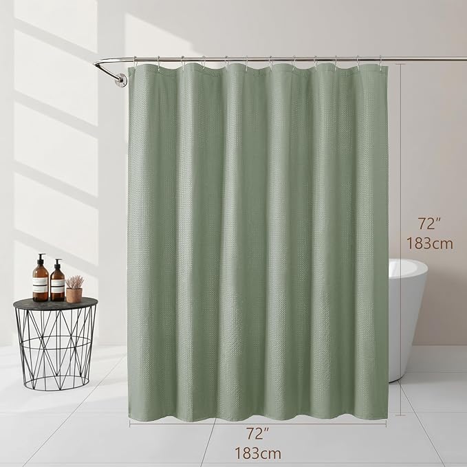 Sage Green Shower Curtains for Bathroom, Waffle Embossed Textured Soft Fabric Hotel Shower Bath Curtain, Modern Polyester Water Repellent Machine Washable Bath Decor, 72Wx72L Inches