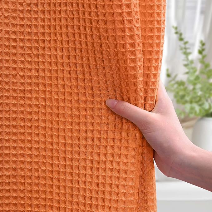 Waffle Weave Shower Curtain - Orange Cotton Fabric Texture Heavyweight Shower Curtains for Bathroom,Washable,72Wx72L
