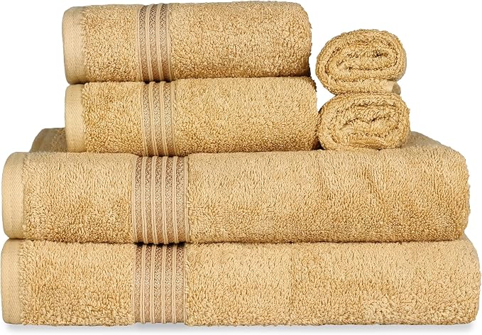 Superior Luxury Cotton Bath Towel - 6 Piece Set, Premium Egyptian Cotton Towels, Gold