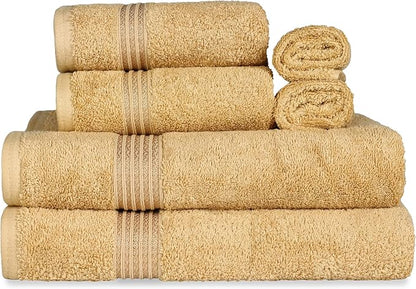 Superior Luxury Cotton Bath Towel - 6 Piece Set, Premium Egyptian Cotton Towels, Gold