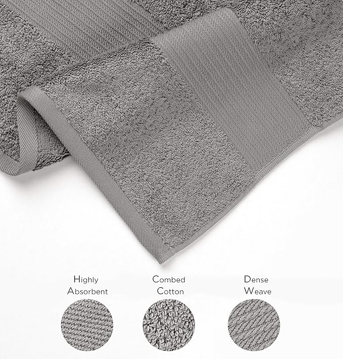 Luxury Oversized Bath Towels | 650 GSM, 34" x 56" | Hotel Quality, Soft & Highly Absorbent | Quick Dry, Thick, Combed Cotton Bathroom Towels | Grey - 4 Pack