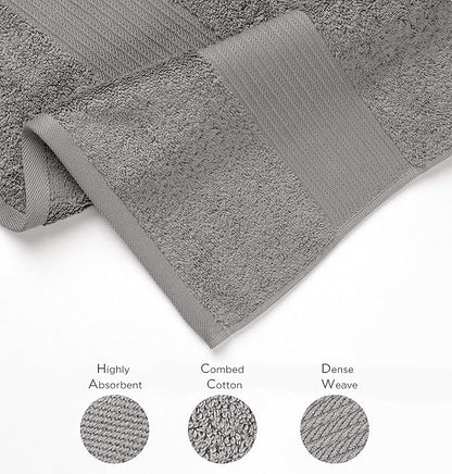 Luxury Oversized Bath Towels | 650 GSM, 34" x 56" | Hotel Quality, Soft & Highly Absorbent | Quick Dry, Thick, Combed Cotton Bathroom Towels | Grey - 4 Pack